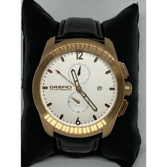 Orefici Classico 0158 Unisex Black Leather Analog White Dial Quartz Watch LJ434